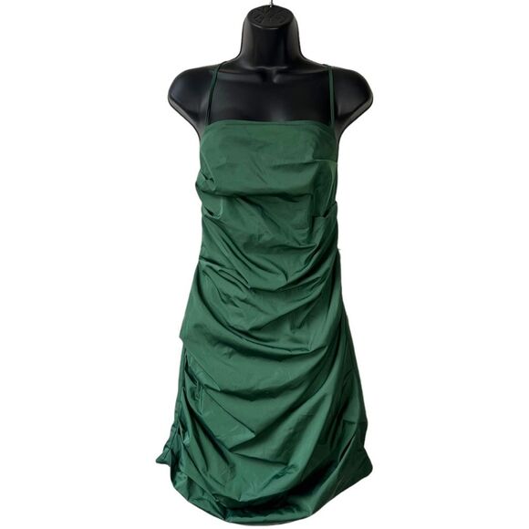 AMANDA UPRICHARD Laconia Ruched Mini Strappy Dress Cypress Green Size Medium - Picture 4 of 11
